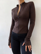 Slim Fit Zip-Up Long Sleeve Active Top