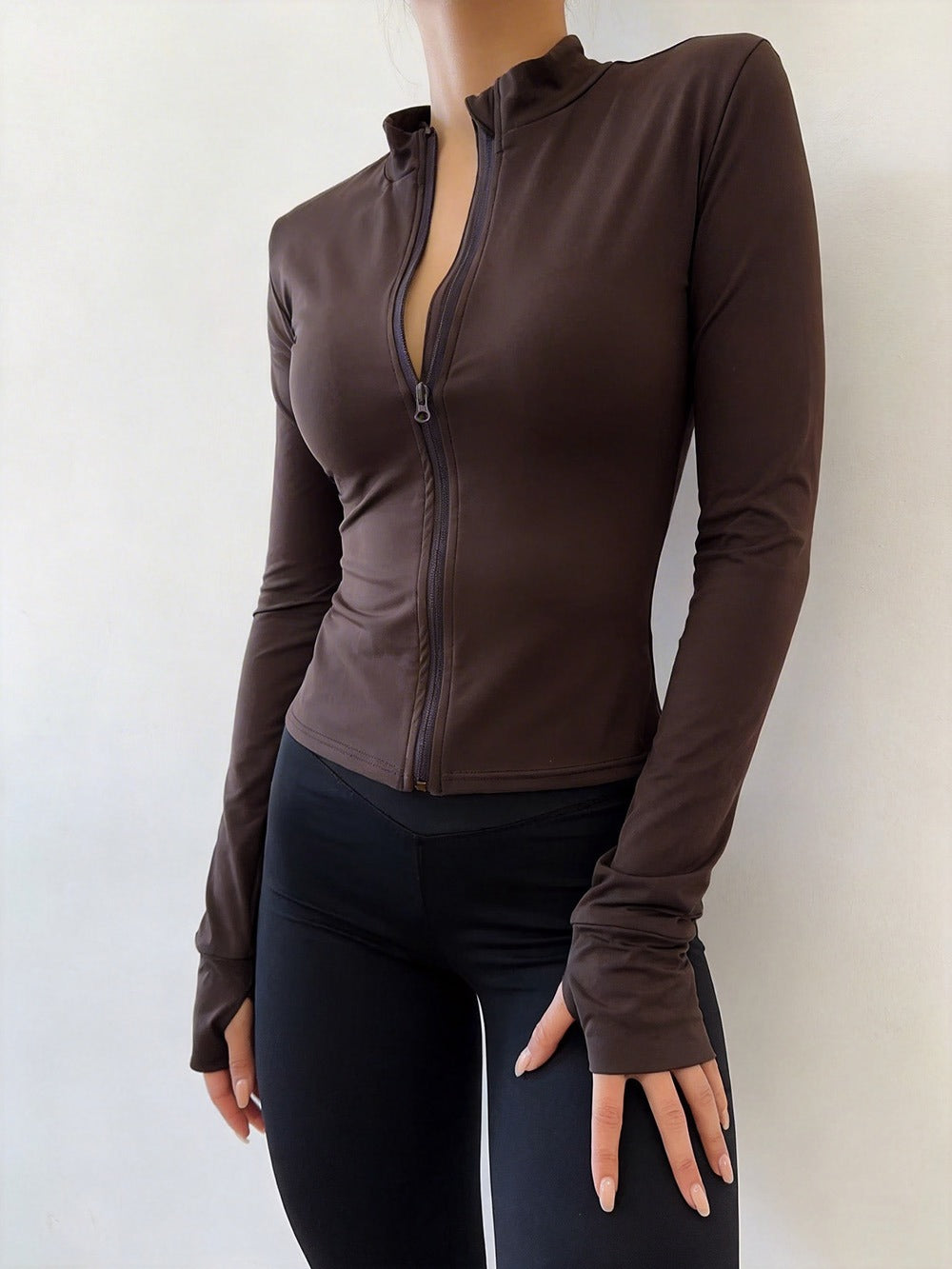 Slim Fit Zip-Up Long Sleeve Active Top