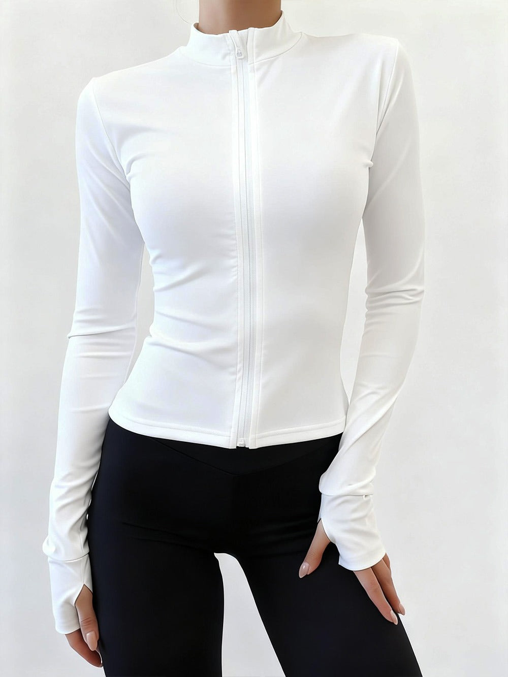 トップス jentlouis Thermal Zip Long Sleeve White Upgrade Your Activewear Look with Slim Zip-Up Tops | Buy at XD21