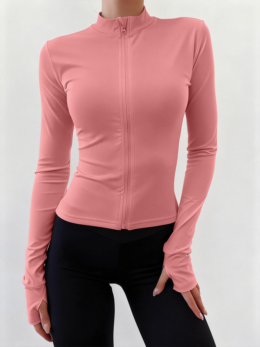 Slim Fit Zip-Up Long Sleeve Active Top