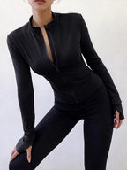 Slim Fit Zip-Up Long Sleeve Active Top
