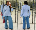 Button Front Peplum Shirt Blouse