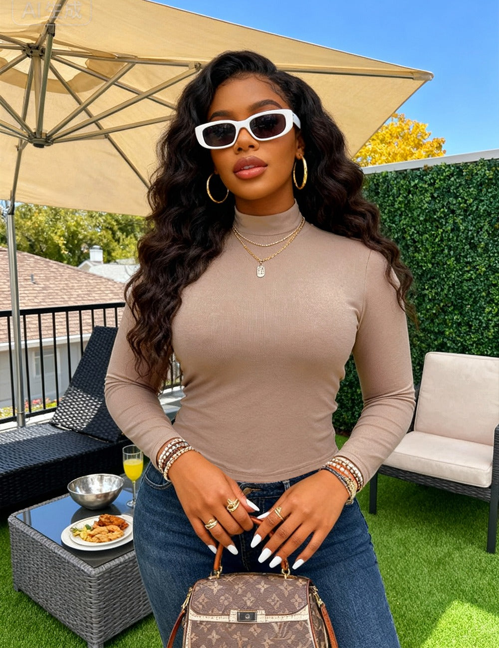 Women’s Fitted High Neck Long Sleeve Top