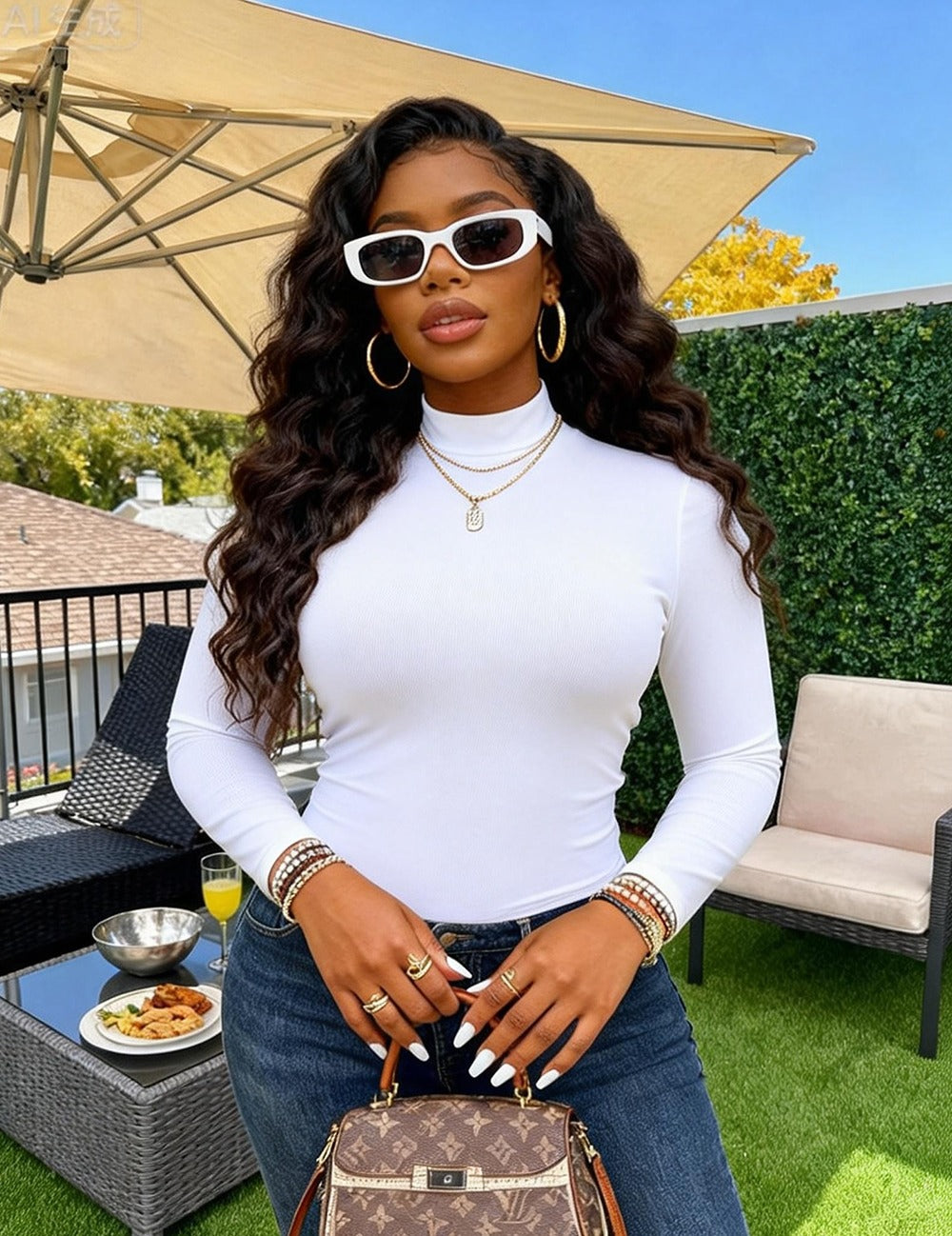 Women’s Fitted High Neck Long Sleeve Top