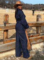 Belted Denim Utility Jacket Set