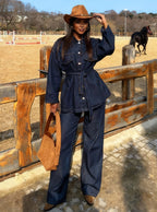 Belted Denim Utility Jacket Set