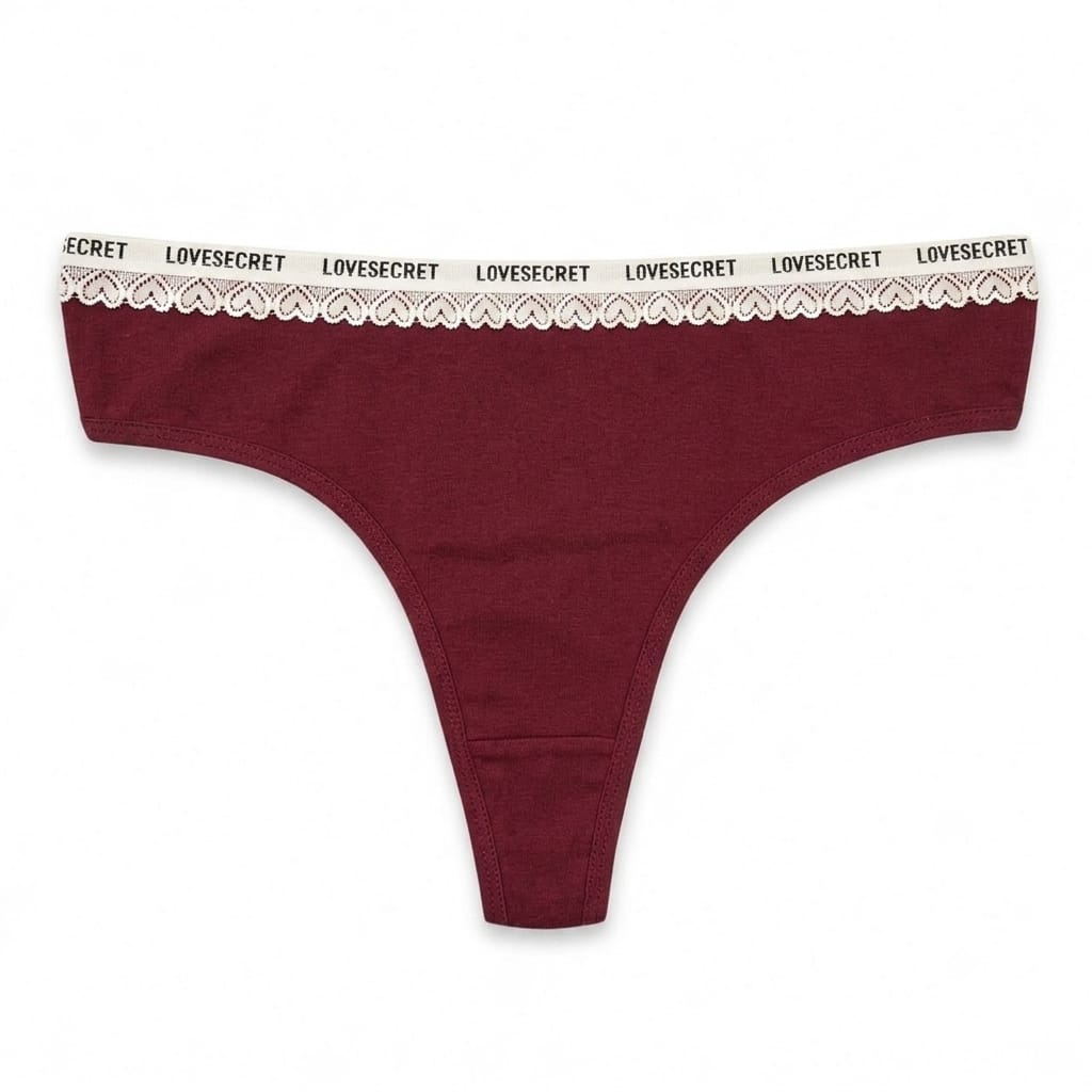 Women's Lace Trim Cotton Thong Panty 2PCs