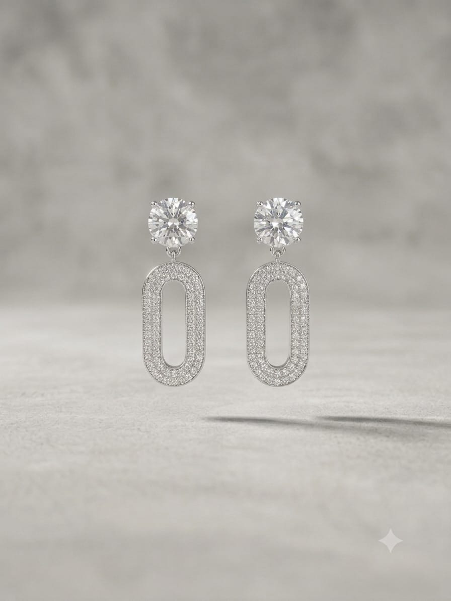 Elegant Oval Pave Drop Earrings