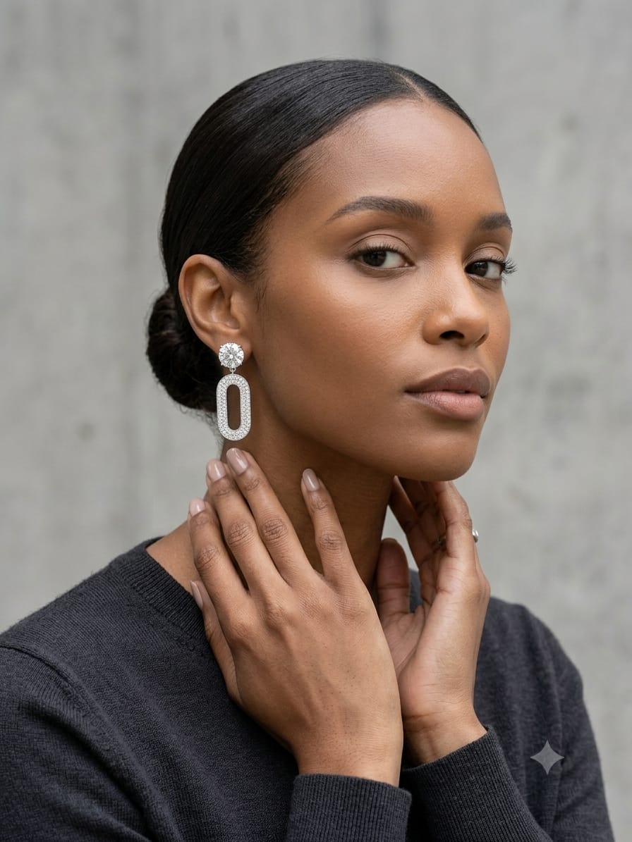 Elegant Oval Pave Drop Earrings