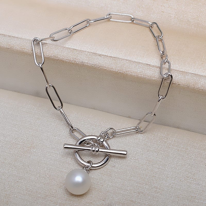 Women’s Chunky Chain Pearl Pendant Toggle Bracelet