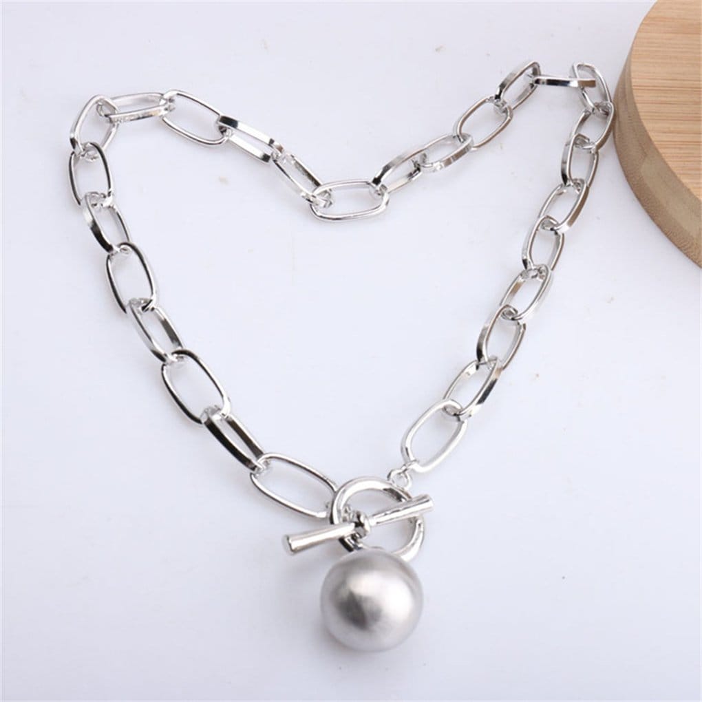 Women’s Chunky Chain Pearl Pendant Toggle Bracelet