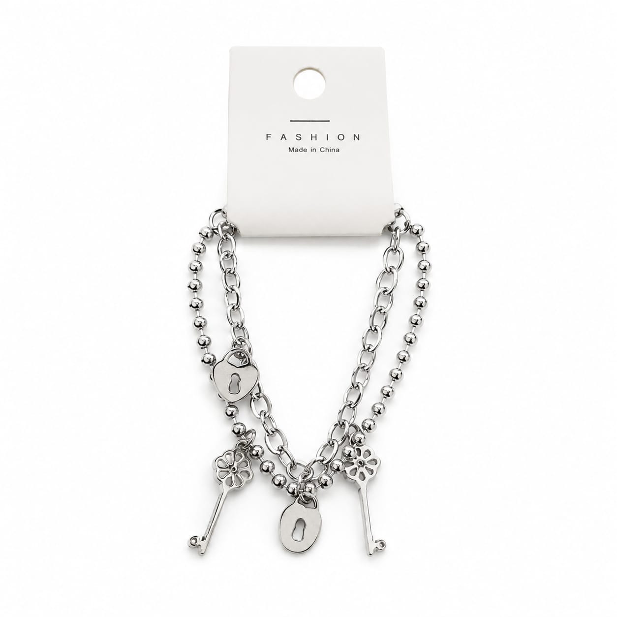 Women’s Layered Lock and Key Charms Chain Bracelet