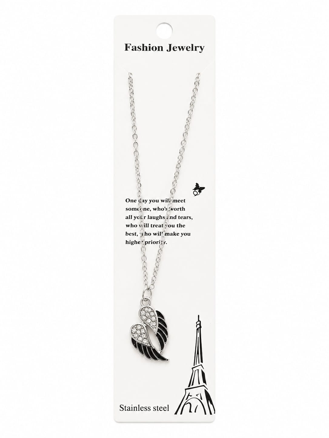 Women’s Rhinestone Angel Wings Pendant Necklace