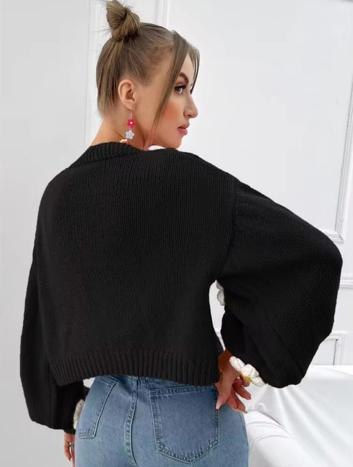 Floral Buttonless Knit Cardigan