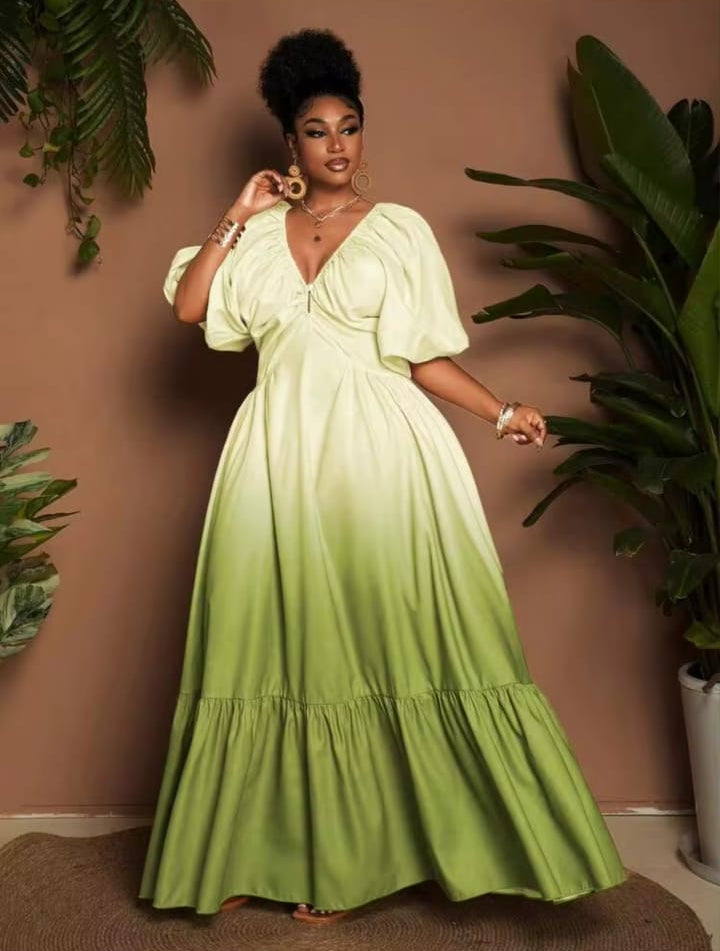 Women's Elegant Puff Sleeve Maxi Dress