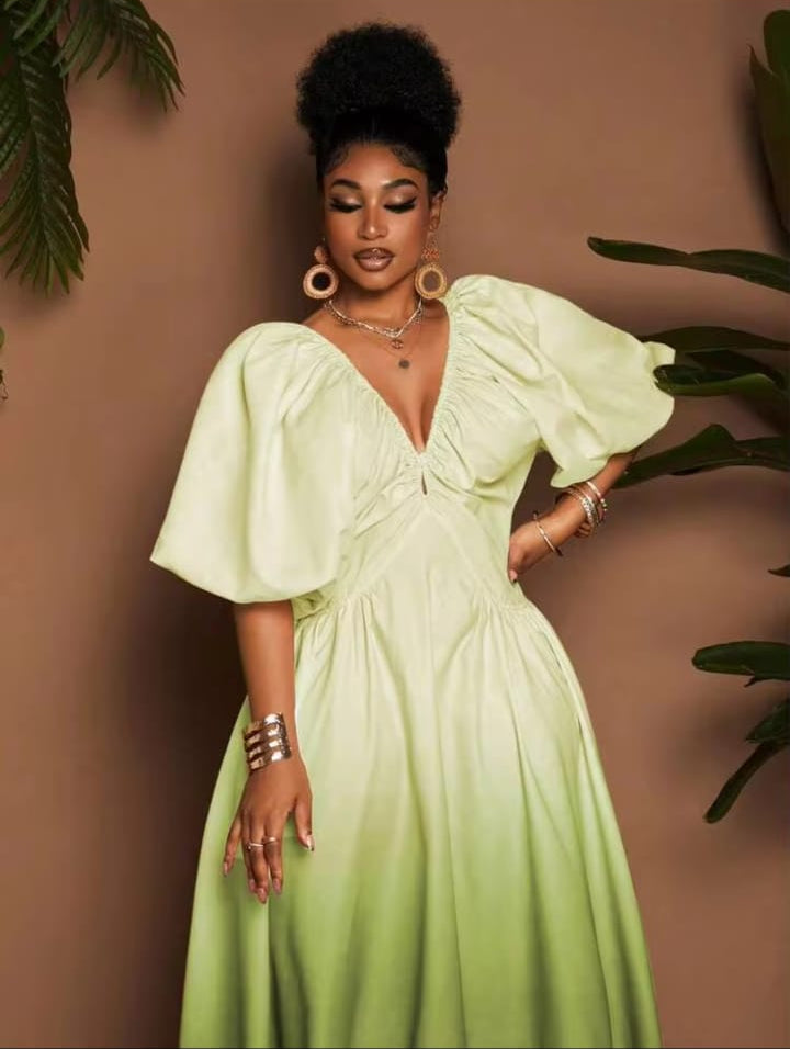 Women's Elegant Puff Sleeve Maxi Dress