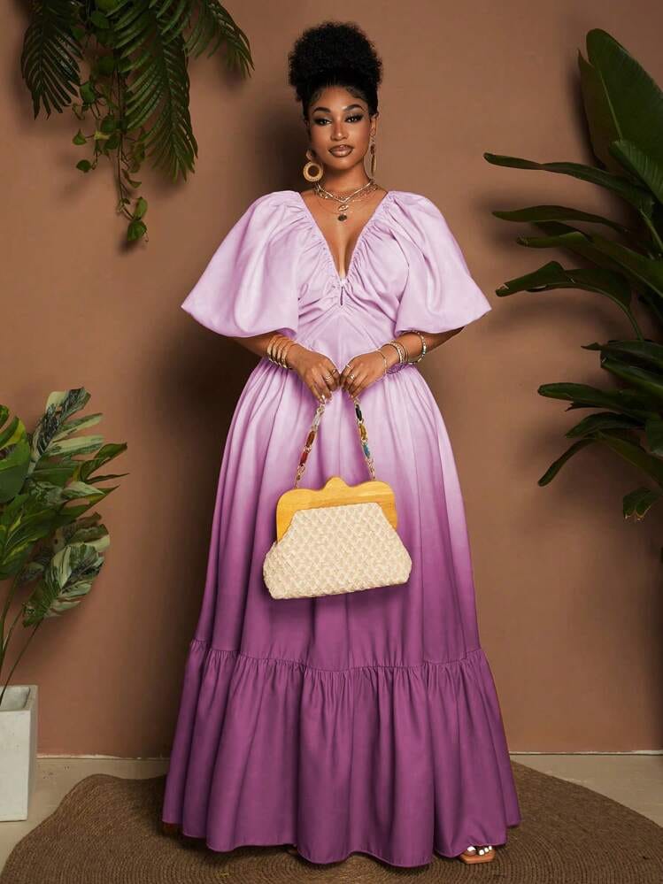 Women's Elegant Puff Sleeve Maxi Dress