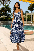 Women's Printed Sleeveless Tiered Maxi Dress