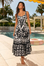Women's Printed Sleeveless Tiered Maxi Dress