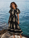 Printed Bohemian Midi Dress With Belt