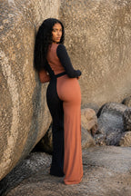 Duo Colour Blocking Split Straight Leg And Top Two Piece Set