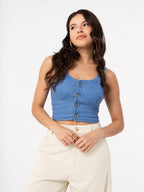 Button-Front Denim Bustier Top