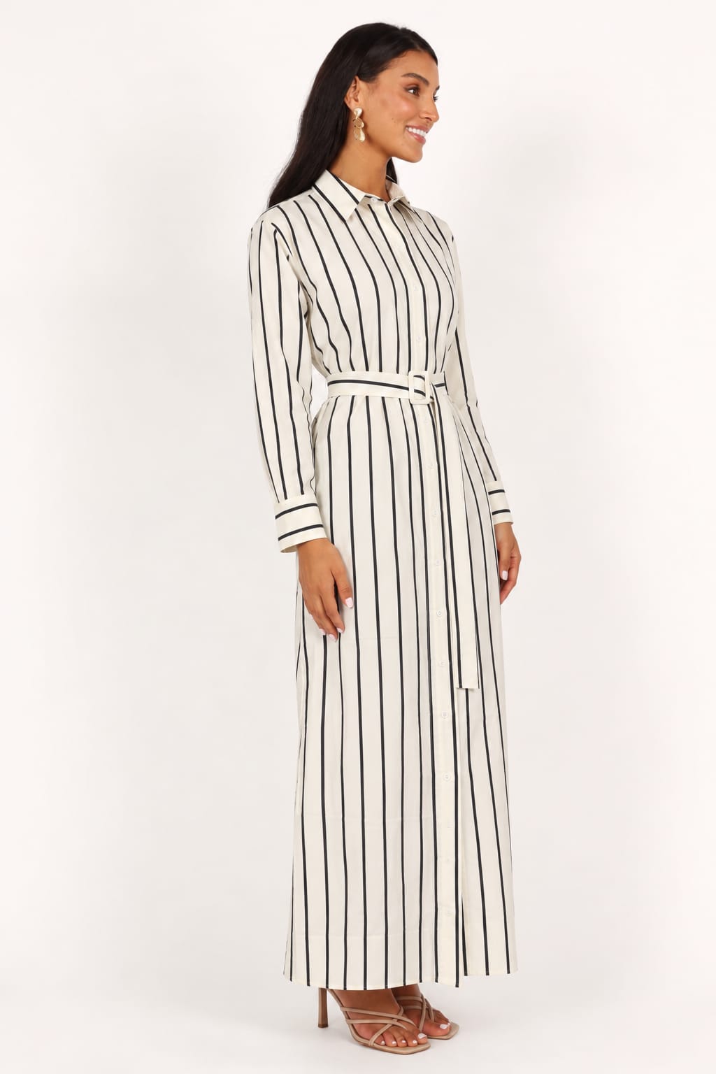 Striped Belted Shirt Maxi Dress