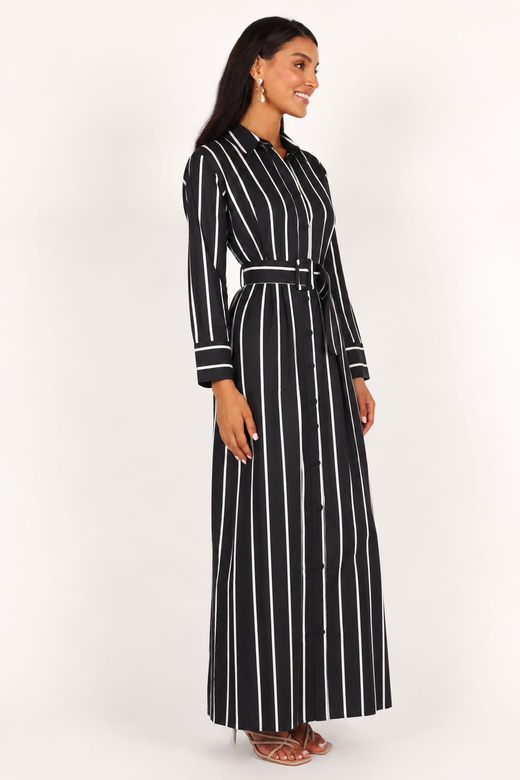 Striped Belted Shirt Maxi Dress