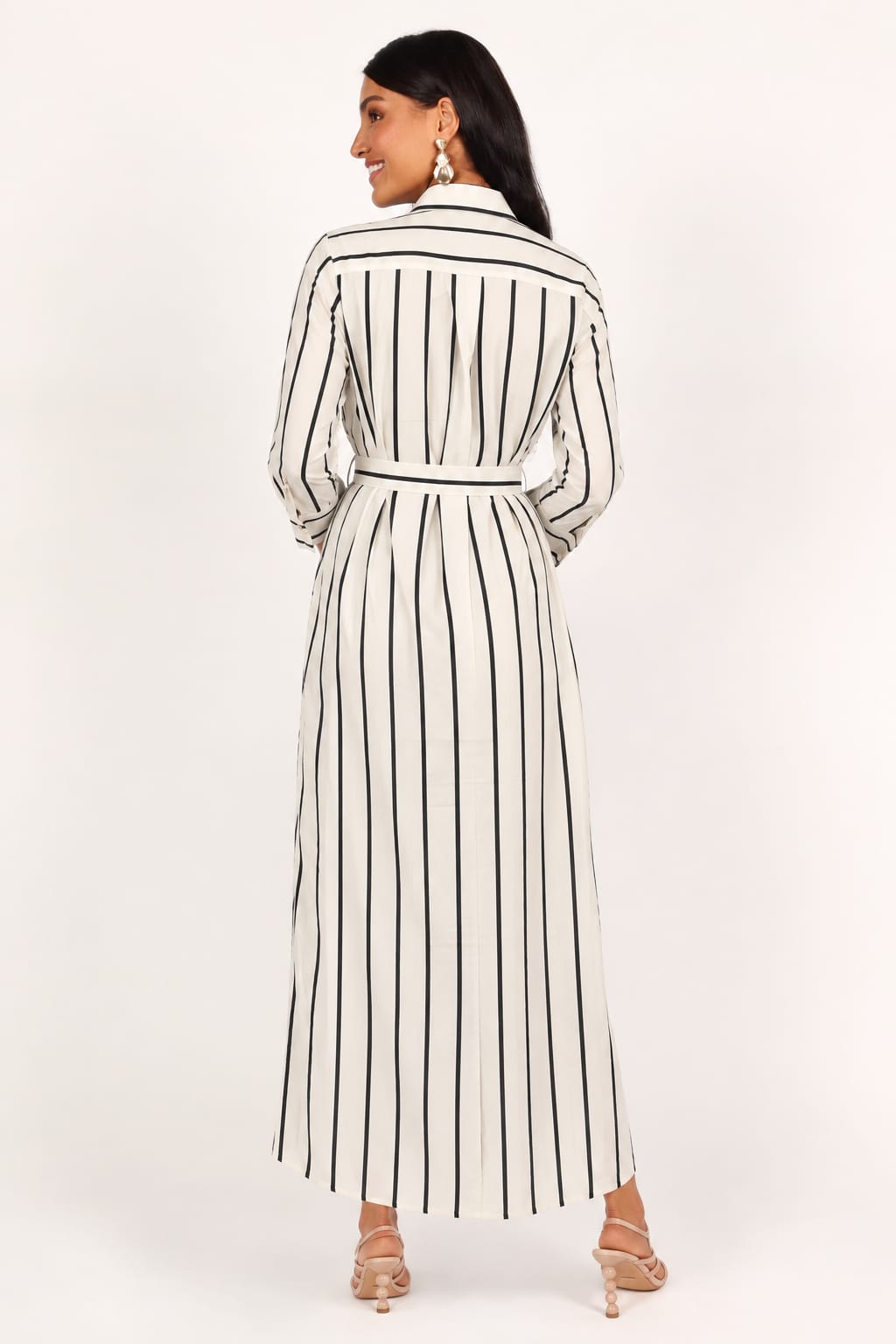 Striped Belted Shirt Maxi Dress