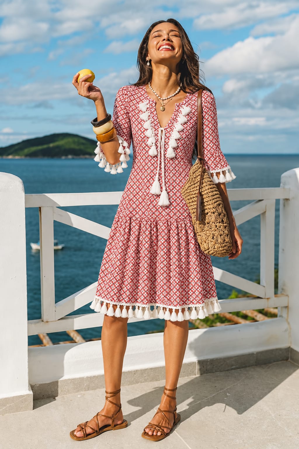 Tassel-Trim Geometric Mini Dress