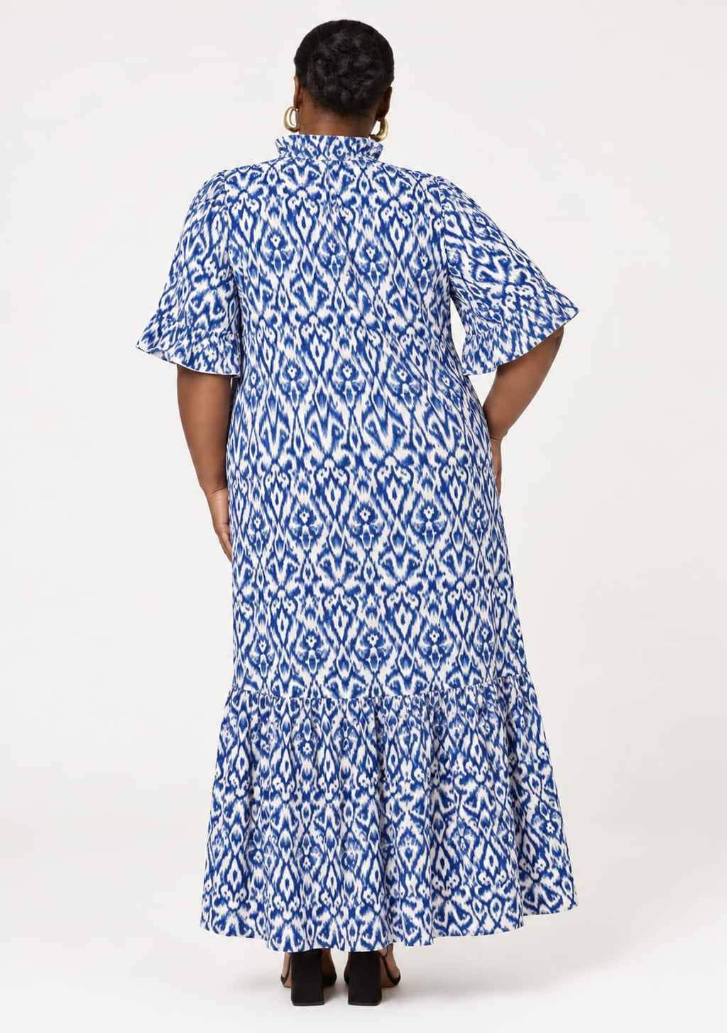Ikat Print Tassel-Neck Maxi Dress