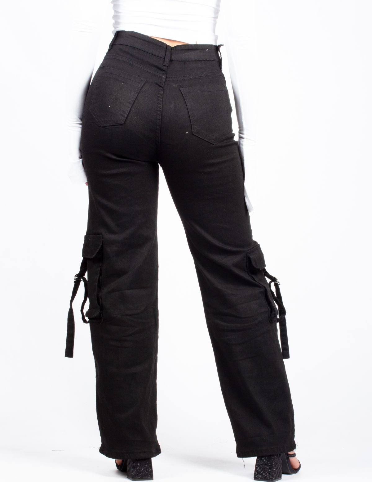 Black Cargo Denim Straight Jeans S559