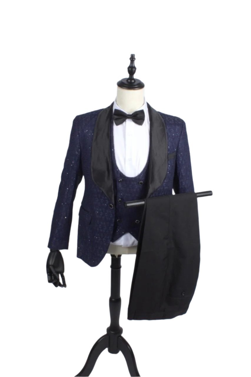 Luxurious Sequins Tuxedo Three-Piece Suit Set | Sophisticated Men's Attire