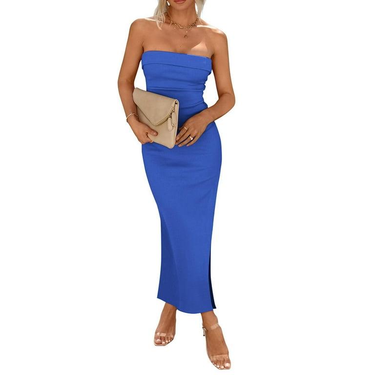 Effortlessly Chic Bodycon Maxi Tube Dress – Sexy Strapless Slit Dress for Any Occasion