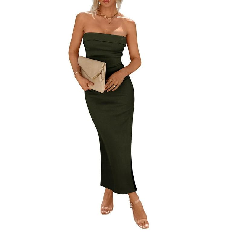 Effortlessly Chic Bodycon Maxi Tube Dress – Sexy Strapless Slit Dress for Any Occasion