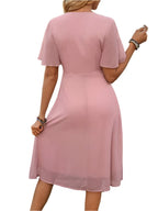 Delicate Mesh Splicing Dress with Floral Accents – Elegance in Every Detail