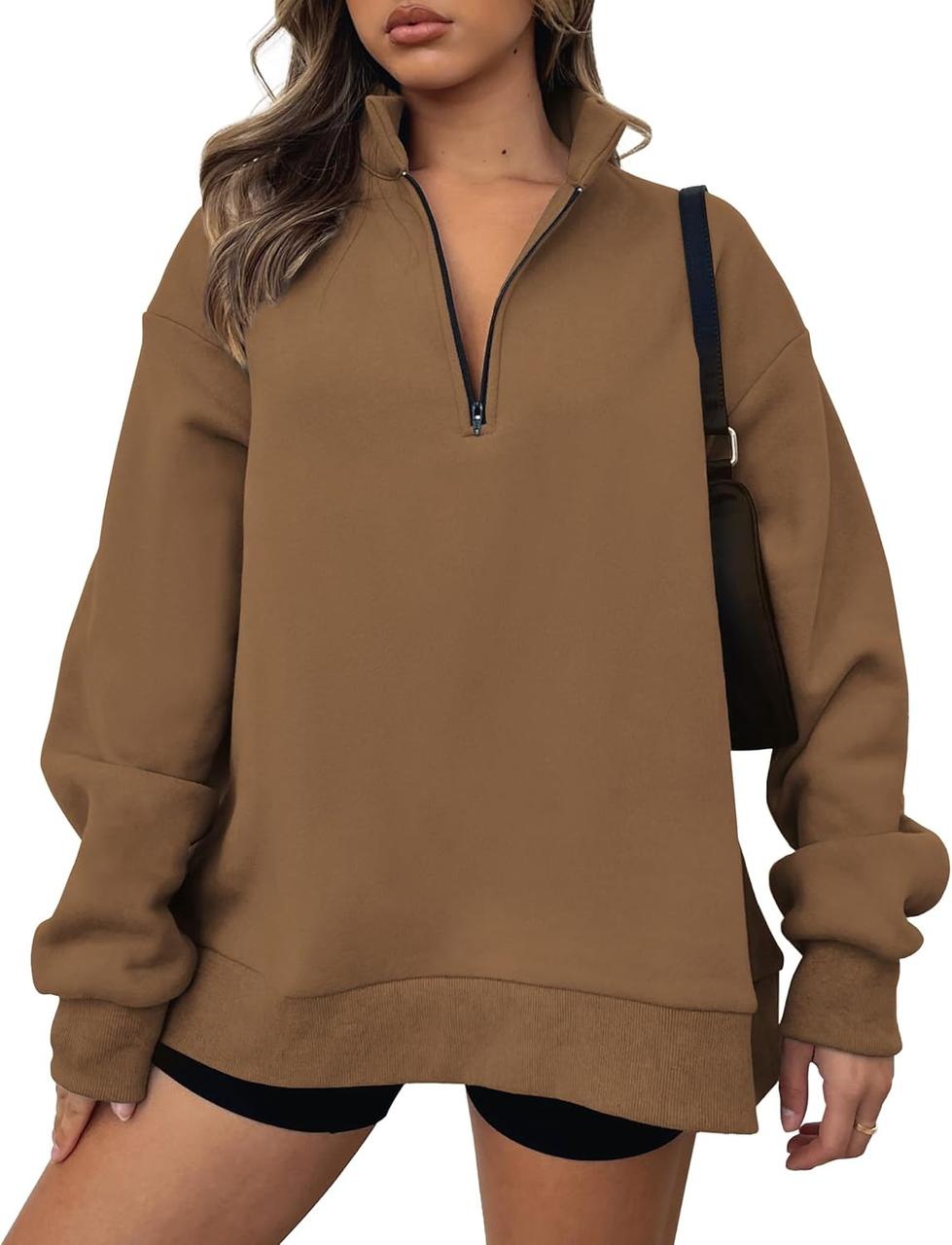 Half-Zip Pullover Sweatshirt – Casual Oversized Hoodie with High Neck