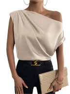 Satin Off-Shoulder Asymmetrical Blouse – Elegant & Stylish