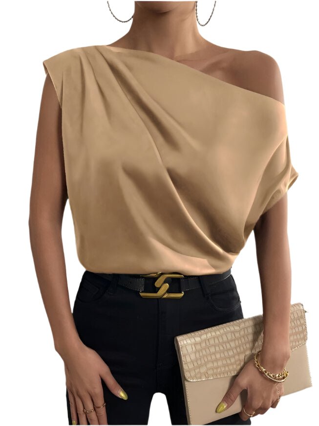 Satin Off-Shoulder Asymmetrical Blouse – Elegant & Stylish