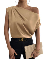 Satin Off-Shoulder Asymmetrical Blouse – Elegant & Stylish