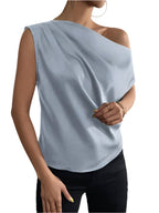 Satin Off-Shoulder Asymmetrical Blouse – Elegant & Stylish