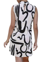 Modern Abstract Print Sleeveless Mini Dress – Chic & Artistic Elegance