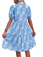 Floral Puff Short Sleeve Button-Down Midi Dress | Feminine & Timeless