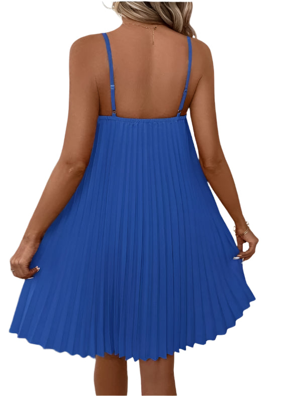 Elegant Pleated Swing Dress – Spaghetti Strap Flowy Mini