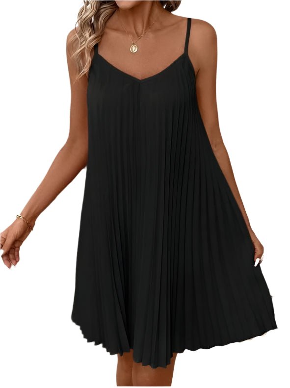 Elegant Pleated Swing Dress – Spaghetti Strap Flowy Mini