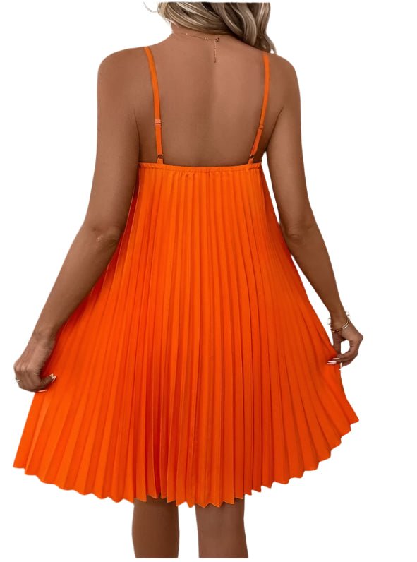 Elegant Pleated Swing Dress – Spaghetti Strap Flowy Mini