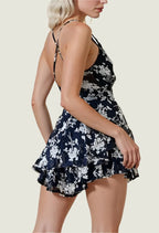 Trendy Floral Rompers  Spaghetti Strap Tie Ruffle Short Jumpsuits