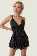 Trendy Floral Rompers  Spaghetti Strap Tie Ruffle Short Jumpsuits