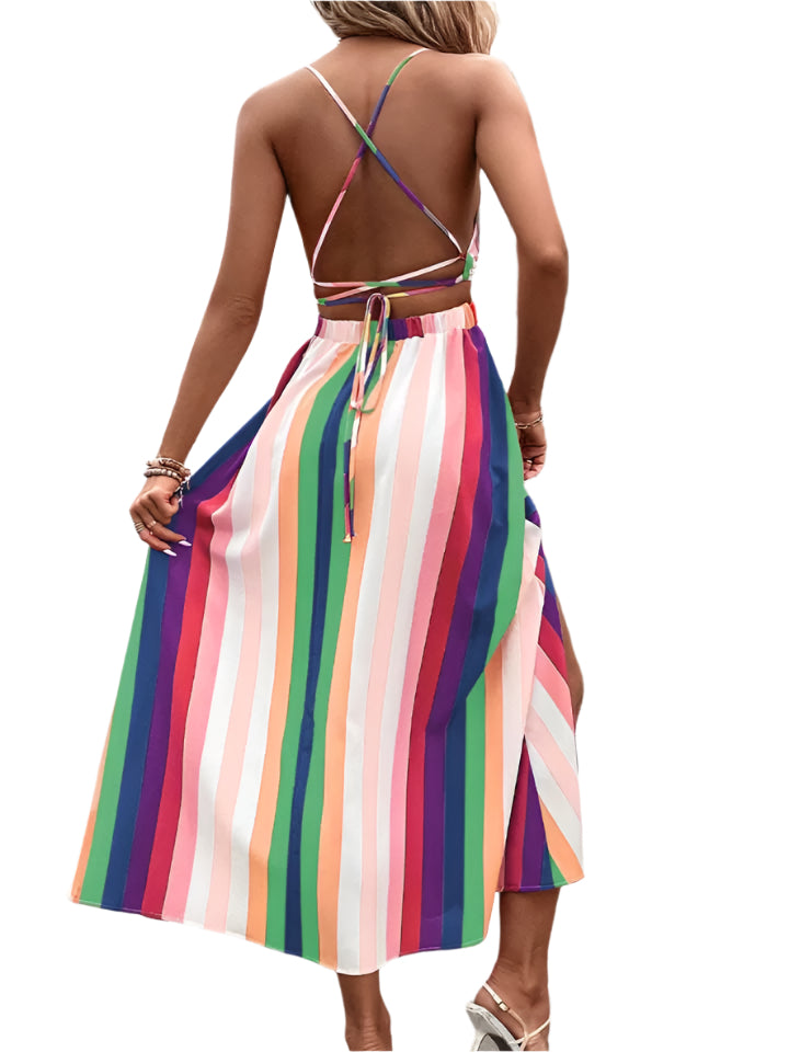 Striped Halter Maxi Dress