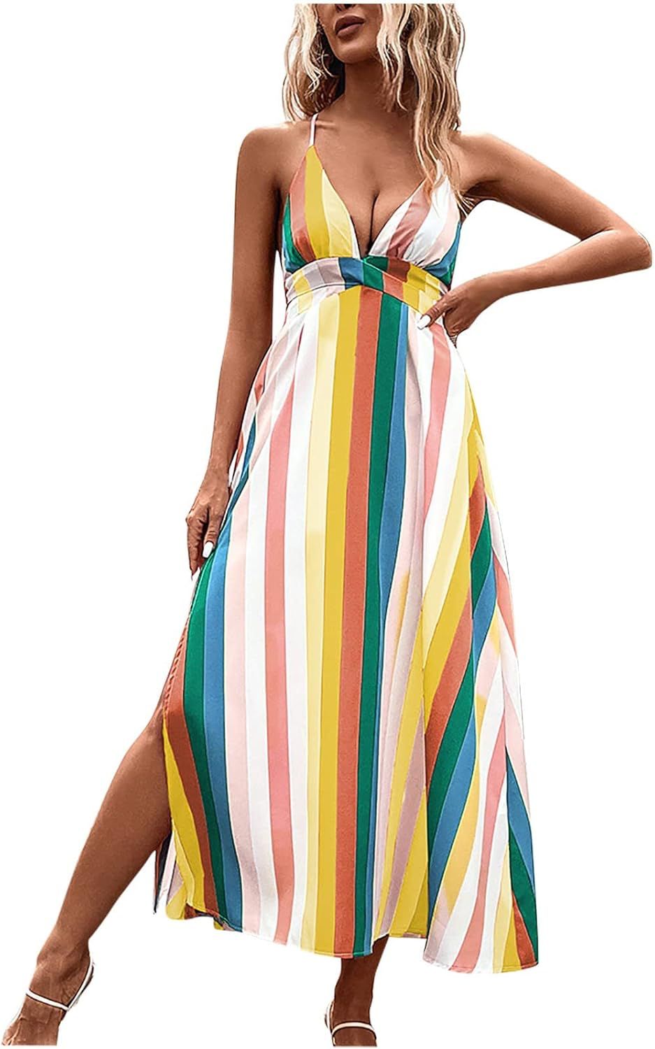 Striped Halter Maxi Dress